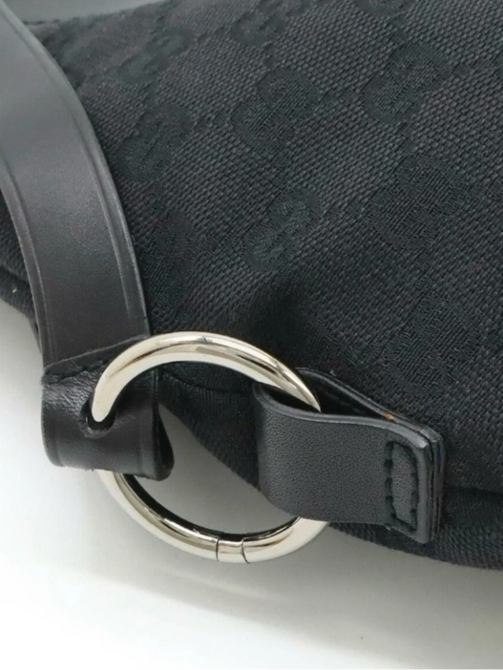 Gucci Black Crescent Hobo Bag with Monogram Canvas & Leather Trim